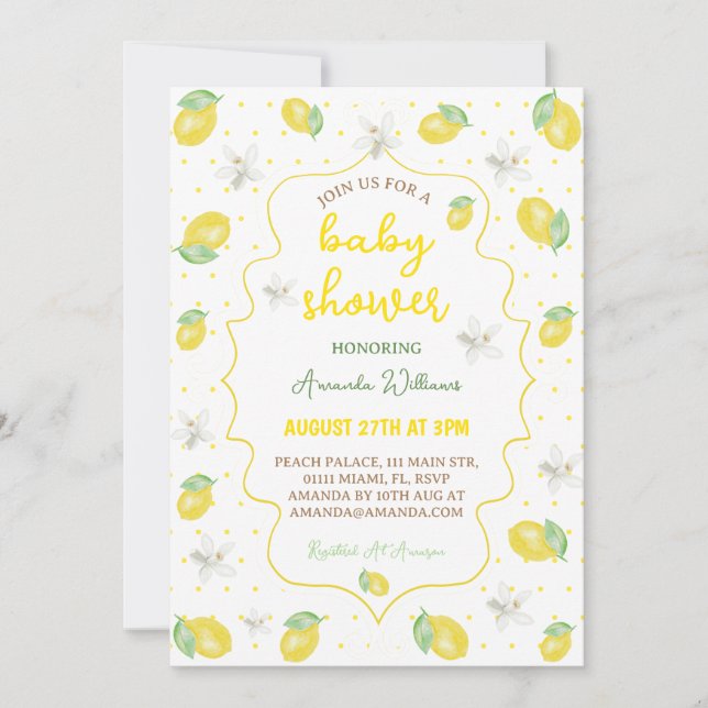 Convites Chá de Bebê Floral Limão Citrus Cute (Frente)