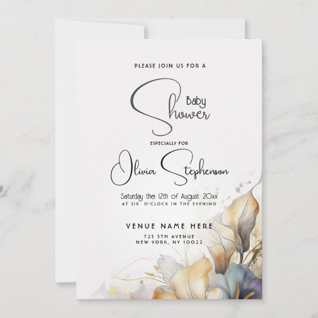 Convites Chá de Bebê Floral Lírio de Calla Boho Aquarela (Frente)