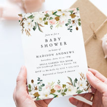 Chá de Bebê Floral Magnólias em Aquarela Elegante