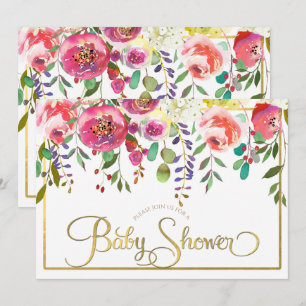 Convites Chá de Bebê Floral Moderno Aquarela