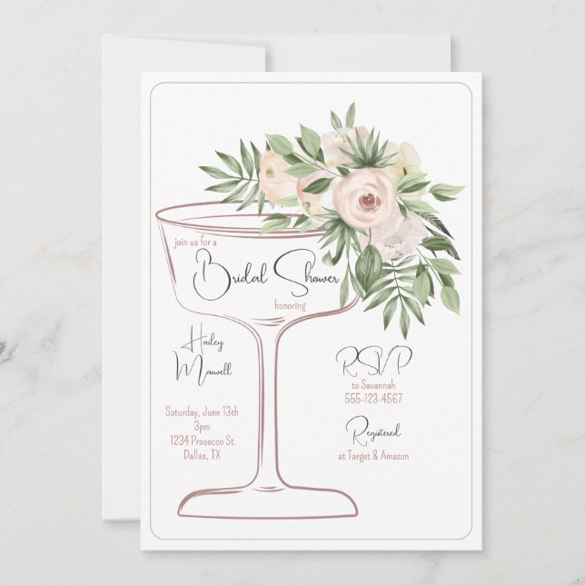 Convites Chá de Bebê Floral Moderno com Aquarela Champagne (Frente)