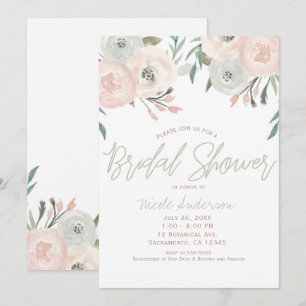 Convites Chá de Bebê Floral Moderno Verde Rosa e Hortelã