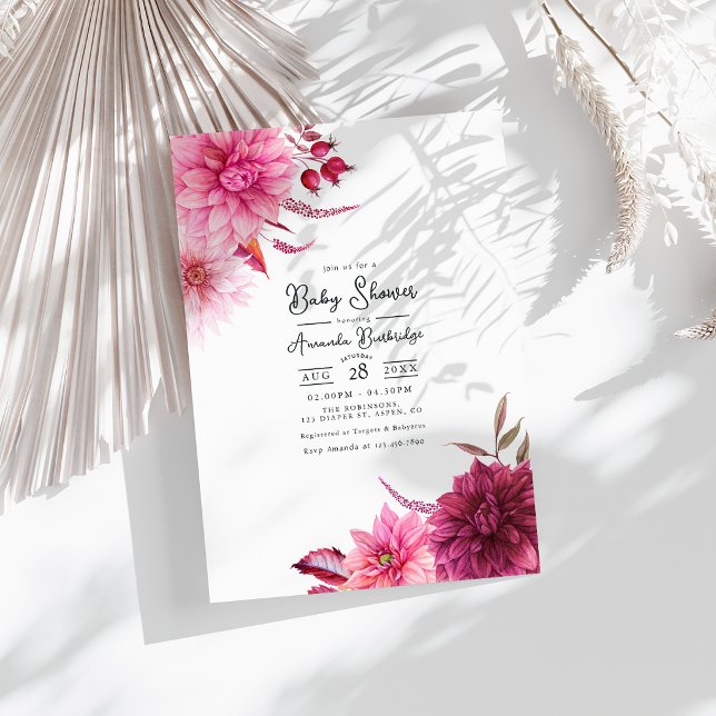 Convites Chá de Bebê Floral Outono Burgundy e Blush (Burgundy and Blush Autumn-Fall Floral Baby Shower Invitation)
