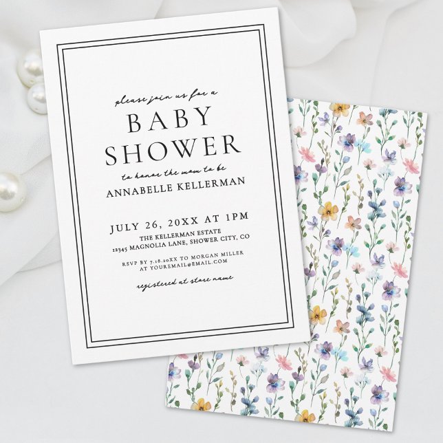 Convites Chá de Bebê Floral Pastel de Flores Silvestres (Wildflower Pastel Botanical Floral Baby Shower Invitation)