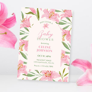 Convites Chá de bebê floral pastel lírio rosa verde