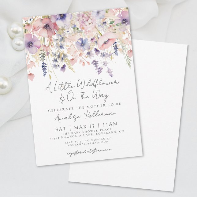 Convites Chá de Bebê Floral Pastel Um Pouco Selvagem (Floral Pastel A Little Wildflower Baby Shower Invitation )