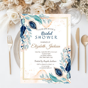 Convites Chá de Bebê Floral Pavão Aquarela