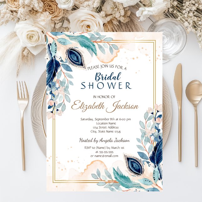 Convites Chá de Bebê Floral Pavão Aquarela (Criador carregado)