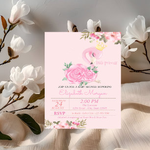 Convites Chá de Bebê Floral Pequena Princesa, Flamingo Bebê