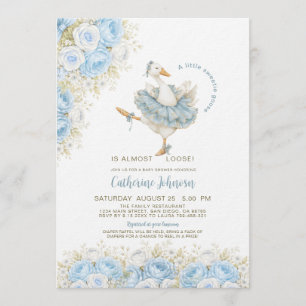 Convites Chá de Bebê Floral Pequeno Ganso Doce Aquarela