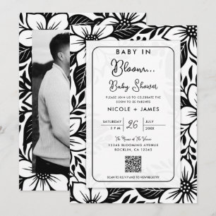 Convites Chá de Bebê Floral Preto e Branco Ousado