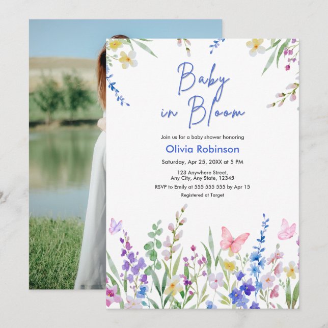 Convites Chá de Bebê Floral Primavera Bebê em Flor  (Frente/Verso)