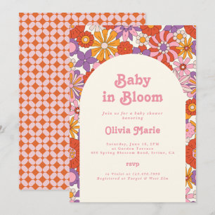 Convites Chá de Bebê Floral Retrô Groovy Baby in Bloom