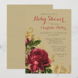 Convites Chá de Bebê Floral Rolo de Ouro Elegante