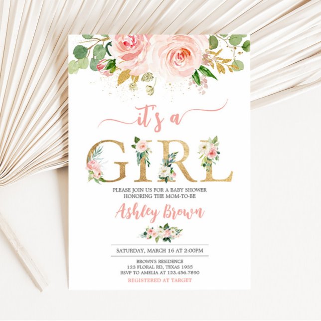 Convites Chá de Bebê Floral Rosa (A Sweet Baby Girl Baby Shower Invitation)