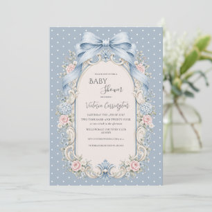 Convites Chá de Bebê Floral Rosa Azul Vintage