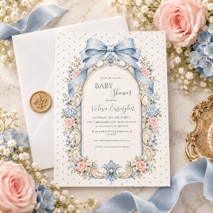 Convites Chá de Bebê Floral Rosa Azul Vintage
