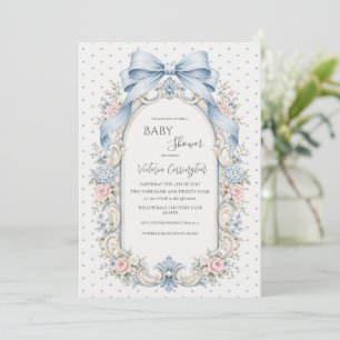 Convites Chá de Bebê Floral Rosa Azul Vintage