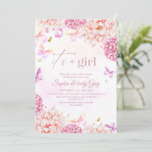Convites Chá de Bebê Floral Rosa Bege Dourado Bonito