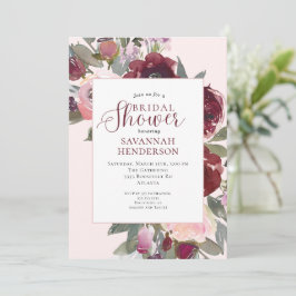 Convites Chá de Bebê Floral Rosa Borgonha