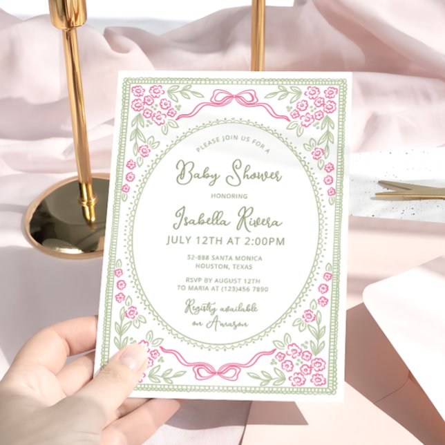 Convites Chá de Bebê Floral Rosa e Verde  (Criador carregado)
