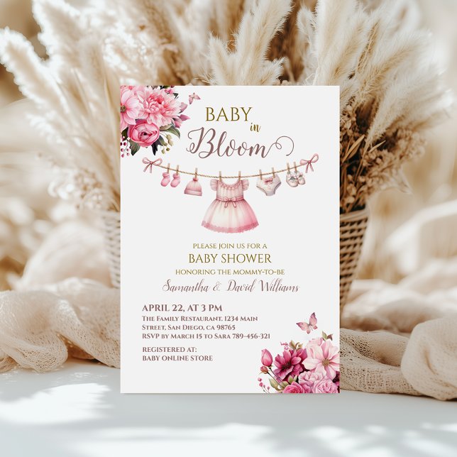 Convites Chá de Bebê Floral Rosa Elegante (Criador carregado)