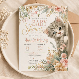 Convites Chá de Bebê Floral Rosa Kitten Blush