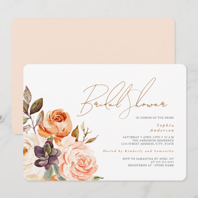 Convites Chá de Bebê Floral Rosa Moderno (Frente/Verso)