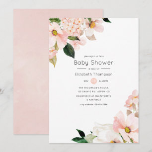 Convites Chá de Bebê Floral Rosa Pastel Aquarela