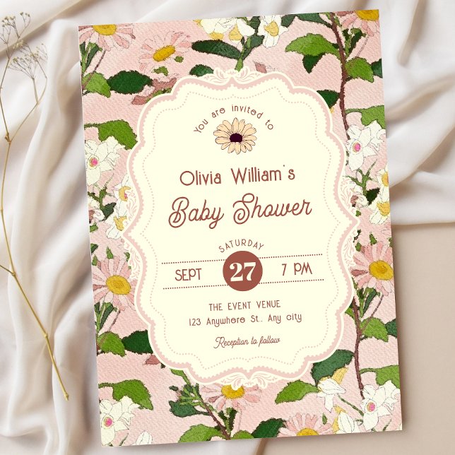 Convites Chá de bebê floral rosa verde (Criador carregado)
