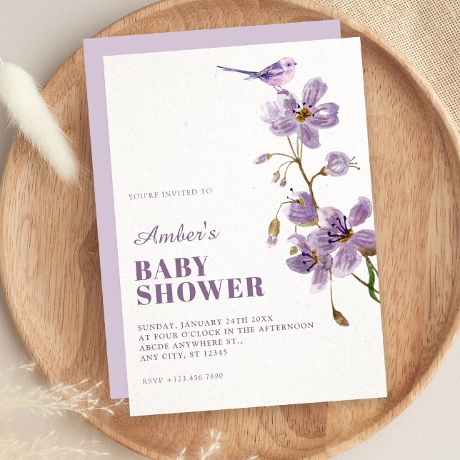 Convites Chá de bebê floral roxo (Criador carregado)