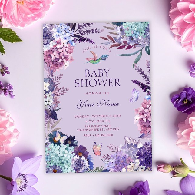 Convites Chá de bebê floral roxo (Criador carregado)