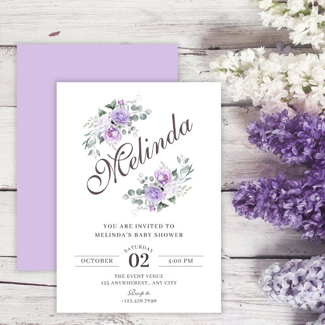 Convites Chá de bebê floral roxo (Criador carregado)