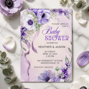 Convites Chá de Bebê Floral Roxo Elegante