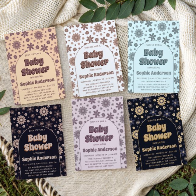 Convites Chá de Bebê Floral Roxo Retro Boho (Criador carregado)