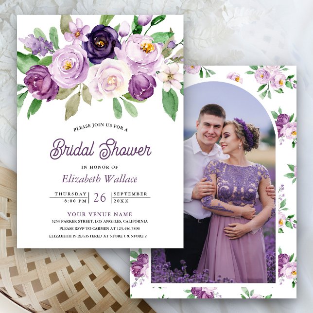 Convites Chá de Bebê Floral Roxo Rústico (Criador carregado)