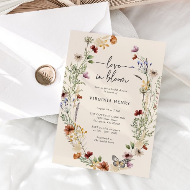 Convites Chá de Bebê Floral Rústico (Rustic Boho Floral Wildflower Bridal Shower Invitation by Painted Paperie
)