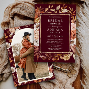 Convites Chá de Bebê Floral Terracota Burgundy Fotografia