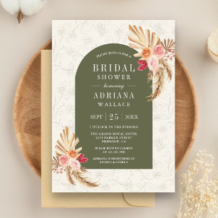 Convites Chá de Bebê Floral Terroso Pampas Verde Sage Brida