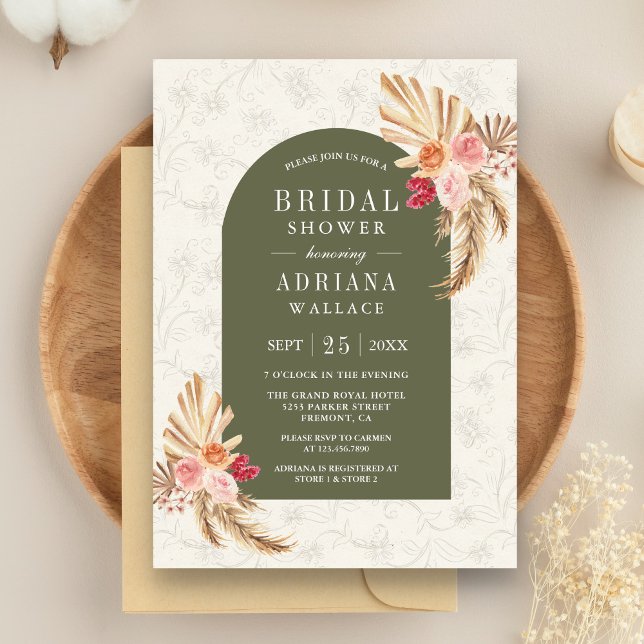Convites Chá de Bebê Floral Terroso Pampas Verde Sage Brida (Criador carregado)