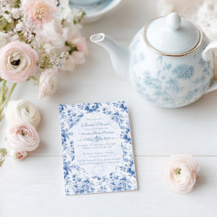 Convites Chá de Bebê Floral Toile Azul Vintage Francês