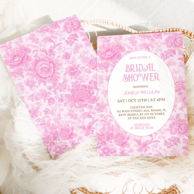 Convites Chá de Bebê Floral Toile Rosa Francês Vitoriano (Criador carregado)