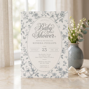 Convites Chá de Bebê Floral Toile Verde Vintage