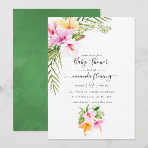 Convites Chá de Bebê Floral Tropical em Aquarela