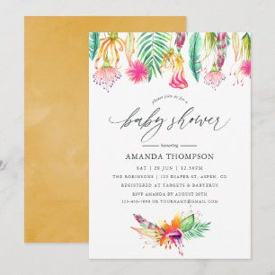 Convites Chá de Bebê Floral Tropical em Aquarela