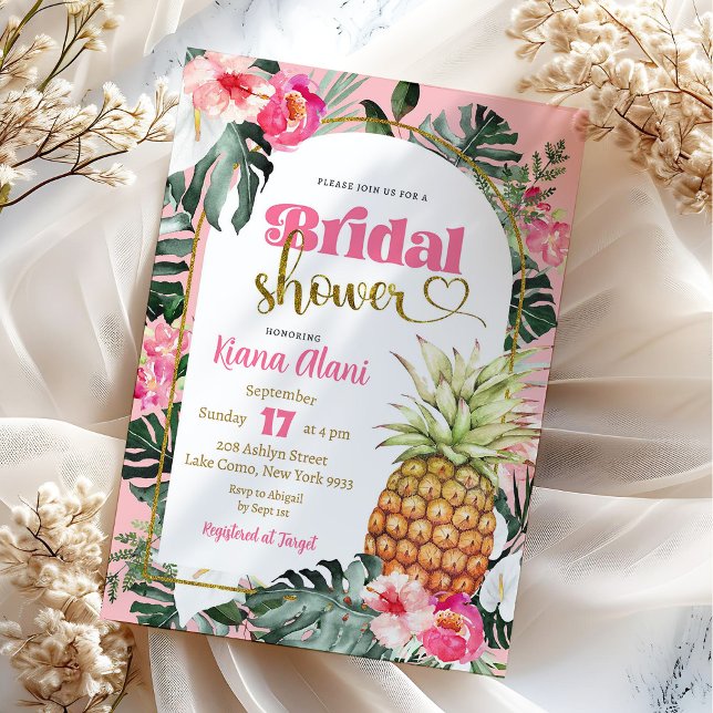 Convites Chá de Bebê Floral Tropical Rosa de Abacaxi (Criador carregado)