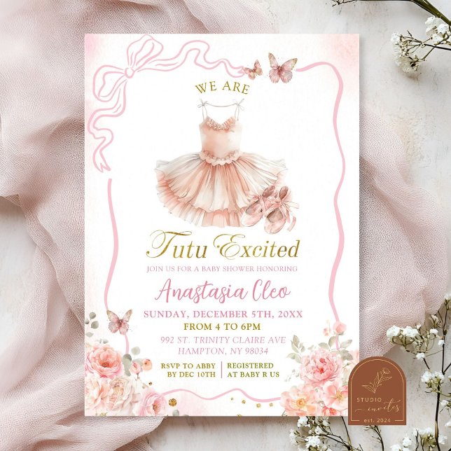 Convites Chá de Bebê Floral Tutu de Bailarina Coquete Rosa (Criador carregado)
