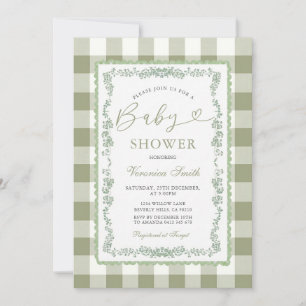 Convites Chá de Bebê Floral Verde Salvia Grandmillenial