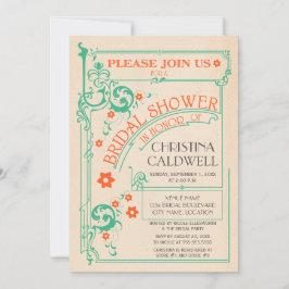 Convites Chá de Bebê Floral Vintage com Laranja Menta para 