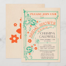 Convites Chá de Bebê Floral Vintage com Laranja Menta para